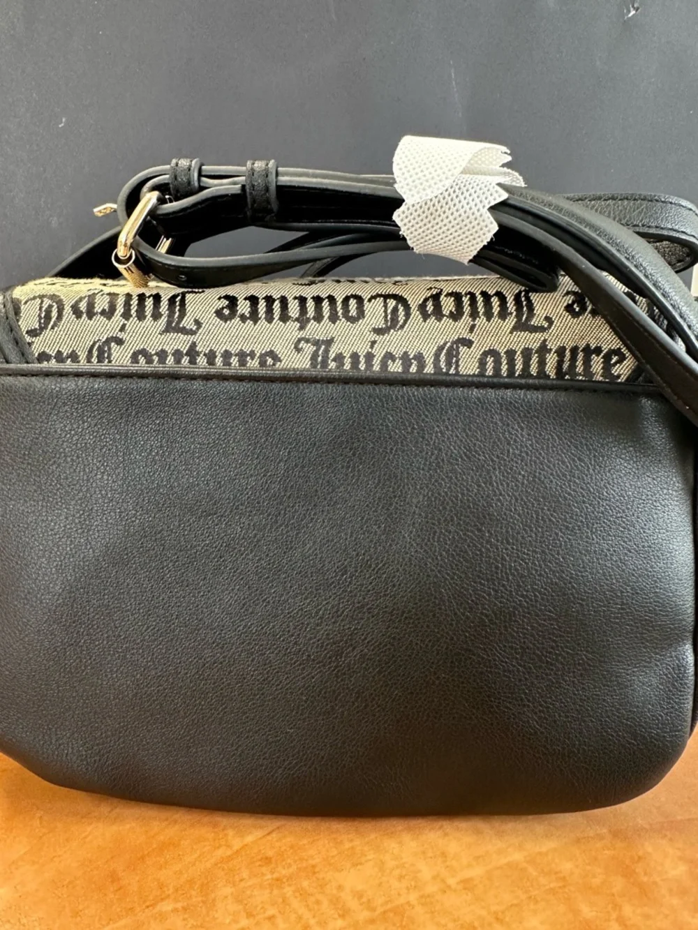 Juicy Couture Crossbody Saddle Bag with Script Print - Black/Beige NWT